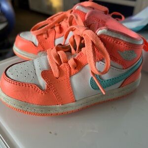 Air Jordan’s Kids' Nike Orange and White Sneakers 8C bright orange